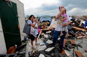 The Harrison Family leave their safe room following the 4/27/11 Alabama tornadoes.